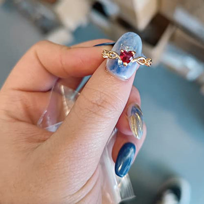Women Heart Shaped Engagement Rings Inlaid Zircon Anniversary Rings Elegant Exquisite Wedding Jewelry (A-Red, 8) - color: A-red, size: 8