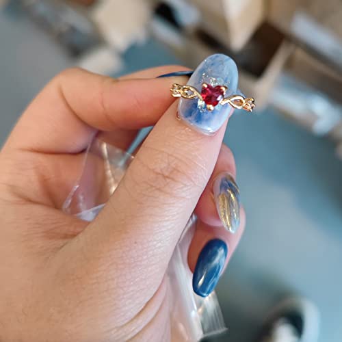 Women Heart Shaped Engagement Rings Inlaid Zircon Anniversary Rings Elegant Exquisite Wedding Jewelry (A-Red, 7) - color: A-red, size: 7