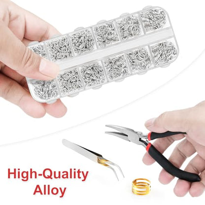 1200 Pcs Jump Rings for Jewelry Making Supplies, Necklace Repair Kit with Plier, Tweezer, Lobster Claw Clasps, Open Rings for Crafts & Keychains (1200Pcs Silver) - color: 1200Pcs Silver