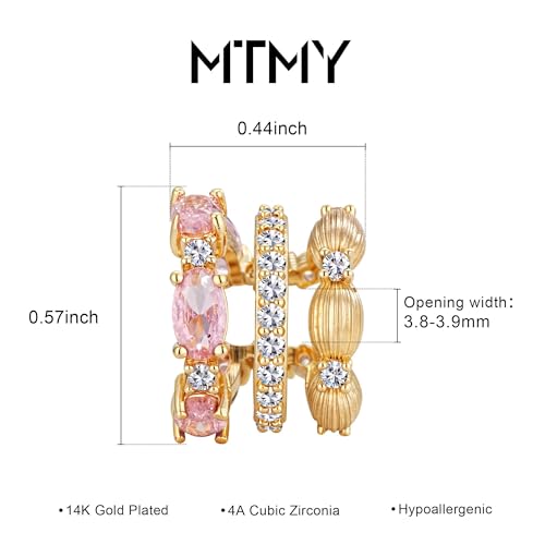 Ear Cuffs Non Piercing for Women 14K Gold Plated Ear Cuff Earrings Colorful Cubic Zirconia Paved Trendy Cartilage Earring Jewelry | Single - color: Pink