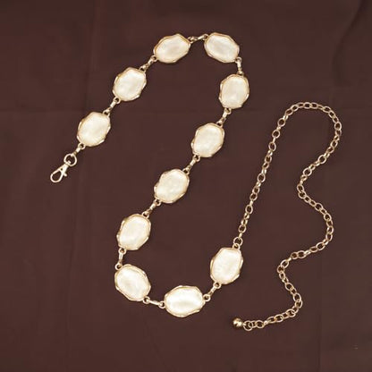 ILuvatar Green Glass Diamond Chain Belt - Metal Women's Western Style Dress Belt - color: Gold-e33