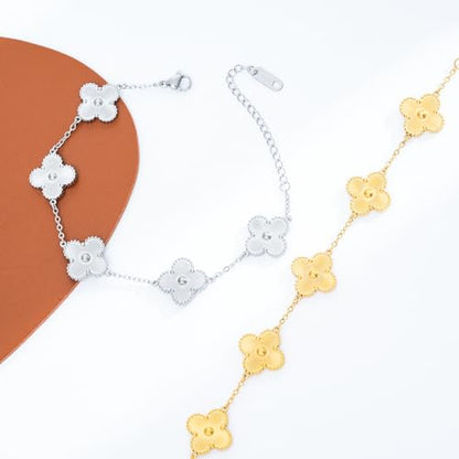 Waterproof Four-Leaf Clover Bracelet,Adjustable Link Double Sided Jewelry, Lovely Fashion Jewelry Gift for Women - color: Gold bracelet + silver bracelet