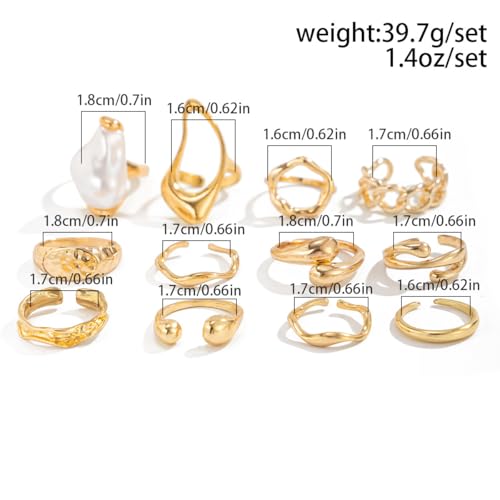 Chunky Gold Rings for Women Gold Baroque Pearl Rings Open Adjustable Pearl Ring Stacking Knuckles Rings Set Boho Prom Costume Fashion Jewelry for Women 2026 - style: Style1