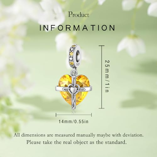 Birthstone Charm, 925 Sterling Silve Heart Dangle Charms for Pandora Bracelets, Ladies Birthday Gift - style: K-November