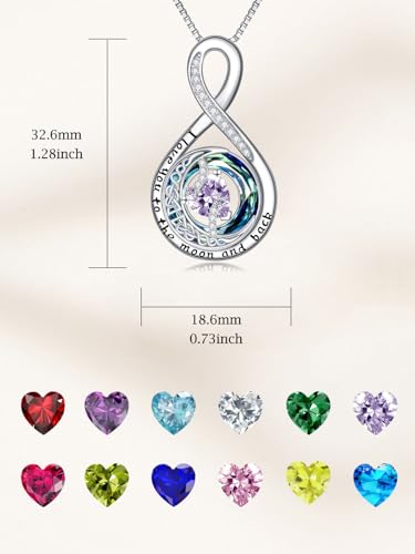 TOUPOP Birthstone Necklace for Women 925 Sterling Silver Moon and Star Pendant Necklaces I Love You to the Moon and Back Jewelry Anniversary Birthday Gifts for Her Wife Girlfriend Mom - color: 06-Jun-Alexandrite