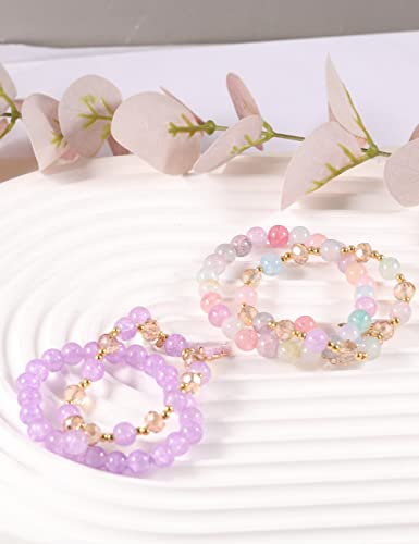 10Pcs Beaded Crystal Bracelets for Women, Bohemian Stackable Bead Bracelets with Butterfly Charm Multilayered Bracelet Pack Handmade Jewelry
