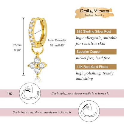 DAILY VIBES Cute Butterfly Star Cross Heart CZ Dangle Earrings for Women | 925 Sterling Silver Post, 14K Gold or Silver Plated, Mini Cubic Zirconia Dainty Drop, Cartilage Small Huggie Hoop Earrings - color: Gold Four Stones