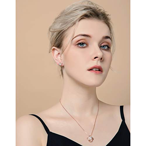 AMYJANE Bridal Jewelry Set for Women - Crystal Cubic Zirconia Love Knot Necklace Stud Earrings Elegant CZ Jewelry Set for Wedding Bride Bridesmaids Gift Set - color: Clear(14k Rose Gold Plated)