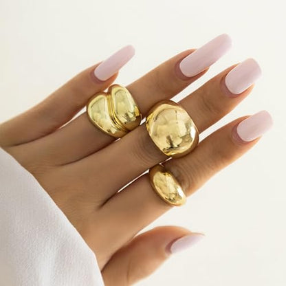 HUASAI Gold Stackable Rings Set for Women Boho Dainty Moon Star Pearl Leaf Cubic Zirconia Heart Midi Pinky Trendy Jewelry Birthday Gifts - color: B6 Gold Chunky Rings 3 Pcs