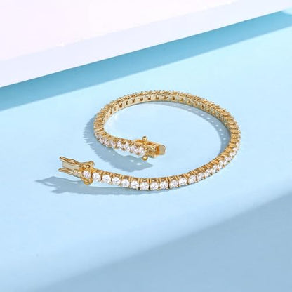 Gemsme 2.5mm Tennis Bracelet, 2.5mm Thin 18K White Gold Plated Cubic Zirconia Tennis Bracelet for Women - color: Gold Plated, size: 2.5mm 8 inch