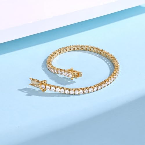 Gemsme 2.5mm Tennis Bracelet, 2.5mm Thin 18K White Gold Plated Cubic Zirconia Tennis Bracelet for Women - color: Gold Plated, size: 2.5mm 7.5 inch