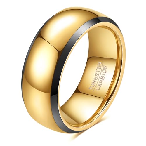Tungsten Wedding Band Ring for Men 6mm 8mm Classic Groove Tungsten Wedding Band Ring for Men Matte Finish Comfort Fit Size 7-12 - color: 8mm Side Gold