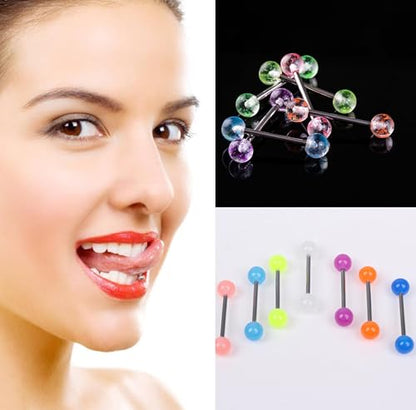 48pcs 14G Stainless Steel Nipple Rings Candy Color Tongue Straight Barbell Piercing Glow in Dark Retainer Piercing Jewelry for Women Men 16mm Bar