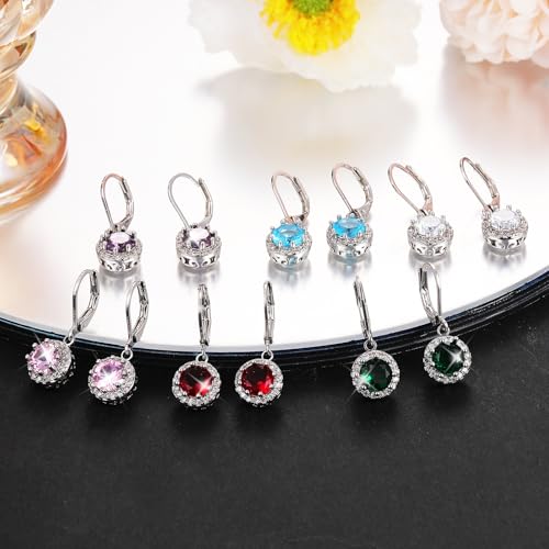 Multicolor Crystal Dangle Studs Earrings Set for Women 925 Silver Hypoallergenic Dangle Earrings Leverback Drop Earring Fashion Cubic Zirconia Leverback Stud Earring Sets Trendy Cubic Zirconia Jewelry Gifts for Women - style: 6-S-S