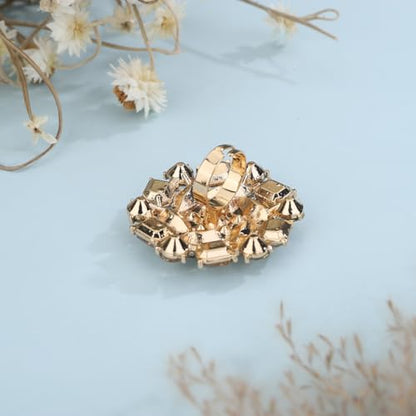 Xerling Red Rhinestone Big Flower Rings Women Crystal Cocktail Party Rings Bridal Wedding Prom Ring Aesthetic Costume Rings for Teens - color: Champagne