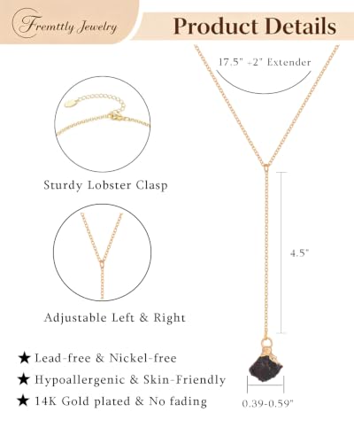 Lariat Necklace for Women Dainty Gold Long Crystal Drop Y-Shaped Necklace | 14k Gold Plated Crystal Drop Necklace Trendy Non Tarnish Simple Gold Jewelry For Wedding, Prom, Daily - color: Garnet