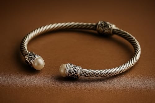 Pearl Gemstone Natural 925 Sterling Silver Ethnic Tribal Gypsy Bohemian Design Engraving Cuff Bracelet For Women Handmade Fashion Designer Bangle Bracelet Party Boho Jewelry