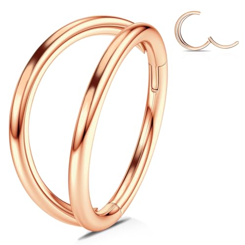 WBRWP 316L Stainless Steel Nose Hoop Rings Clicker with Zircon/Opal 14g-20g | Hypoallergenic Nose Rings Segment Clicker Lip Rings Cartilage Rook Conch Earrings Diameter 5mm-10mm - color: Double hoop rose gold ring