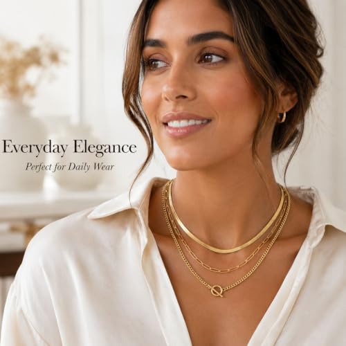 Gold Neklace Stack Dainty Gold Herringbone Necklace for Women Layered Paperclip Chain Necklaces Rhinestone Drop Simple Jewelry Gifts for Women - color: B1:3pcs