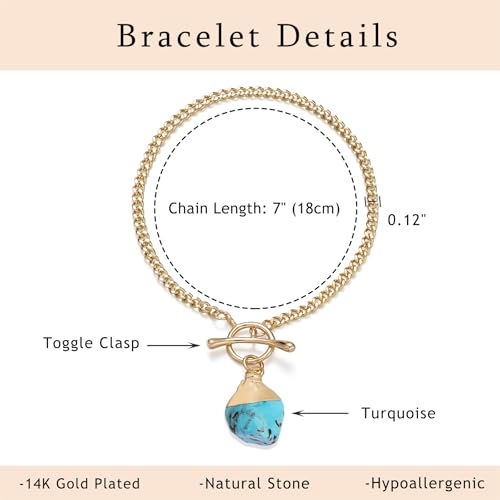 Crystal Bracelet for Women, Dainty 14K Gold Plated Chain Bracelet | Handmade Healing Crystals and Stones Spiritual Jewelry Gifts for Women - style: Turquoise Bracelet