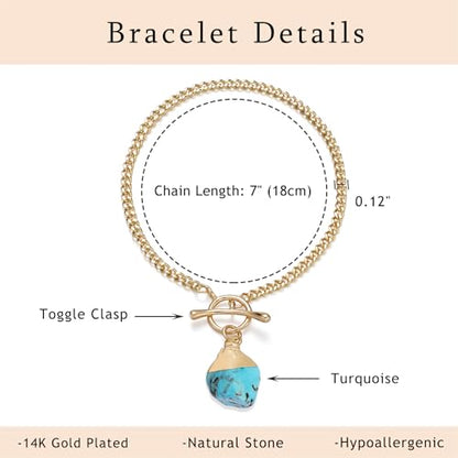 Crystal Bracelet for Women, Dainty 14K Gold Plated Chain Bracelet | Handmade Healing Crystals and Stones Spiritual Jewelry Gifts for Women - style: Turquoise Bracelet