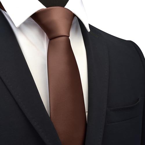 Branduce 3.15"（8cm） Mens Solid Satin Tie Pre-tied Adjustable Zipper Necktie for Business and Wedding - color: Brown