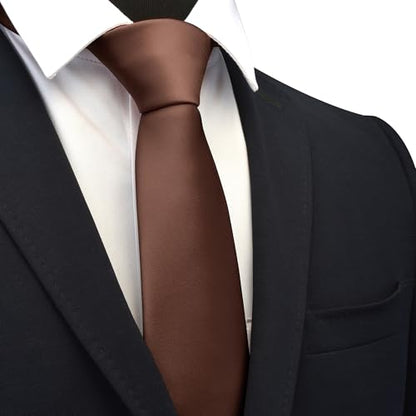 Branduce 3.15"（8cm） Mens Solid Satin Tie Pre-tied Adjustable Zipper Necktie for Business and Wedding - color: Brown