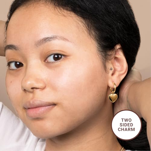 18k Gold Plated Puffy Heart Work Earrings, Business Casual Office Jewelry for Women, Gold Celestial April Birthstone Earrings for Mom, North Star Guidance Charm 15mm Huggie Dangle Hoops