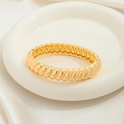 Chunky Gold Bangle Bracelets for Women Twisted Hinged Wrist Cuff Bracelets open Spiraled Oval Bracelet Trendy Jewelry for Women - color: thin cuff bracelet