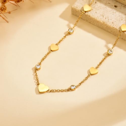 Dainty Necklaces with CZ Inlaid Minimalist Stackable Fashion Gifts - color: Heart-GD