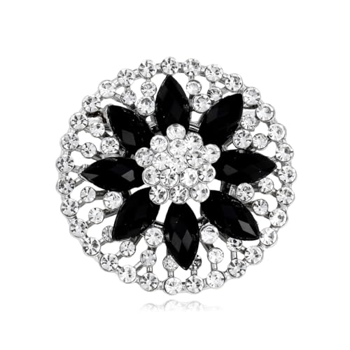 Rhinestone Flower Brooch for Women Vintage Style Black White Crystal Flower Brooch Pin Sparkling Bridal Wedding Crystal Pin Elegant Clothing Hat Bag Accessories Christmas Birthday Party Wedding Costume Jewelry - color: Black White 3