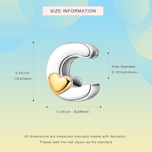Two-Tone Gold Heart S925 Silver Letter Charm Fits Pandora Bracelet Necklace | Initial Bead Two-Tone Gold Heart, DIY European Bracelet Accessory, Gift for Ladies Birthday Anniversary Valentine - style: C
