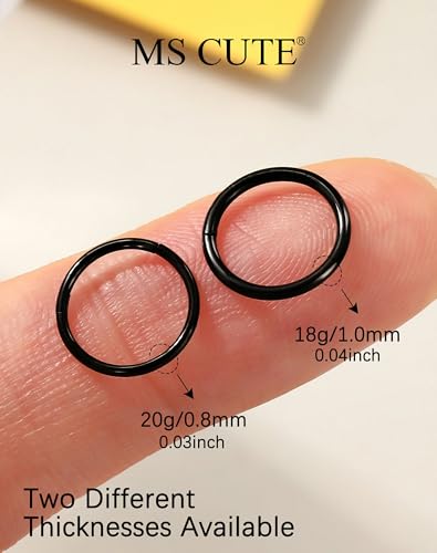 316L Stainless Steel Nose Ring Set – 3PCS Nose Hoops with Cubic Zirconia, 20G/18G, Silver/Black/Gold, 7mm/8mm Sizes, Seamless & Hinged Design for Sensitive Skin Jewelry - color: Black, size: 18g 7mm