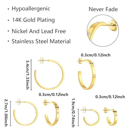 Love Friendship Hoop Earrings Set for Women 18K Gold and Silver Stainless Steel with Cubic Zirconia Stones Jewelry - style: SET-1