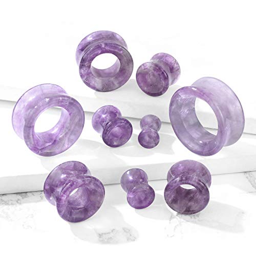 Hollow Tunnels Purple Amethyst Organic Stone Ear Plugs Gauges Sold in Pairs - style: 22MM-7/8 INCH