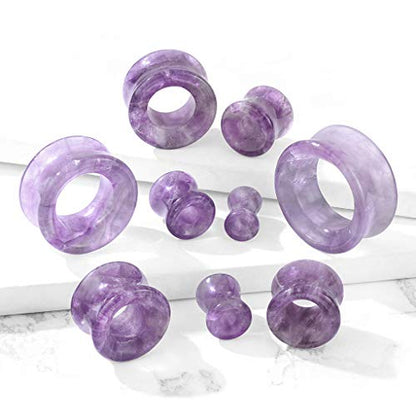 Hollow Tunnels Purple Amethyst Organic Stone Ear Plugs Gauges Sold in Pairs - style: 22MM-7/8 INCH