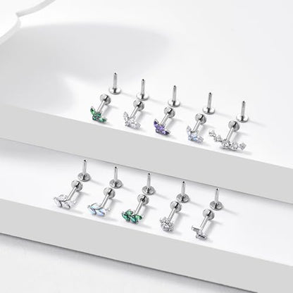 G23 Titanium Flat Back Earrings Studs 20g 18g 16g F136 Titanium Labrets Press Fit Threadless Push In Dainty Cartilage Helix Conch Lobe Lip Tragus Piercing Jewelry Push Back - style: 18g-H-Clear