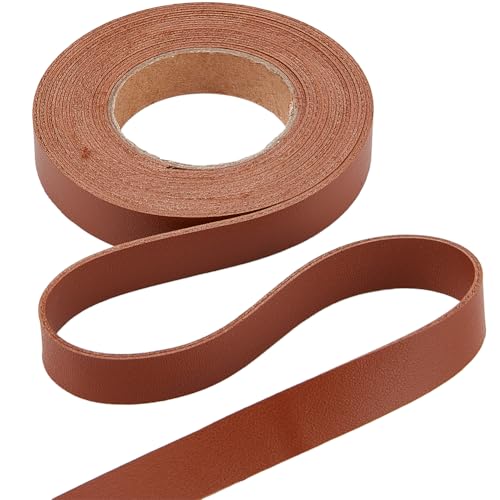 GORGECRAFT 79" x 1/2" Double-Sided Leather Strings Lychee Grain Flat Leather Cord 1.7mm Thick Faux Leather Strips Strap for DIY Crafts Guitar Belt Braiding Bracelet Jewelry Making, Saddle Brown - color: Saddle Brown, size: 79x0.5"