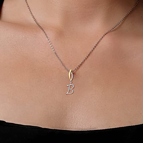 Gem Stone King Initial Pendant Necklace Letter A to Z Alphabet | 925 Sterling Silver | White Moissanite | Gift Women Mother's Day Christmas Wife Mom Girlfriend Anniversary Birthday | By Keren Hanan - style: Initial B