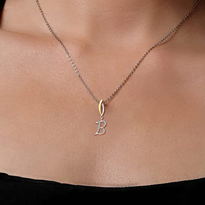 Gem Stone King Initial Pendant Necklace Letter A to Z Alphabet | 925 Sterling Silver | White Moissanite | Gift Women Mother's Day Christmas Wife Mom Girlfriend Anniversary Birthday | By Keren Hanan - style: Initial B