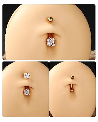 2pcs 16g Small Size Belly Button Rings Pack Surgical Steel Square AAA CZ Curved Barbell Navel Rings New - color: gold