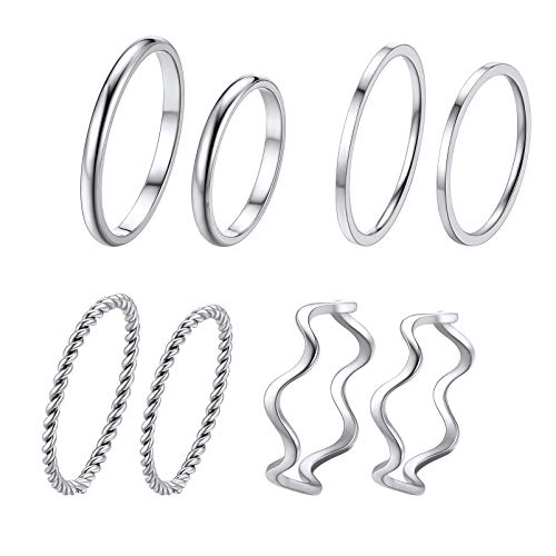 PROSTEEL Stainless Steel Rings Set, Women's Plain Band Knuckle Stacking Midi Rings Comfort Fit, Silver/Gold/Rose Gold/Black Tone, Multi Size #4-#12 - color: C: 8 pcs-silver