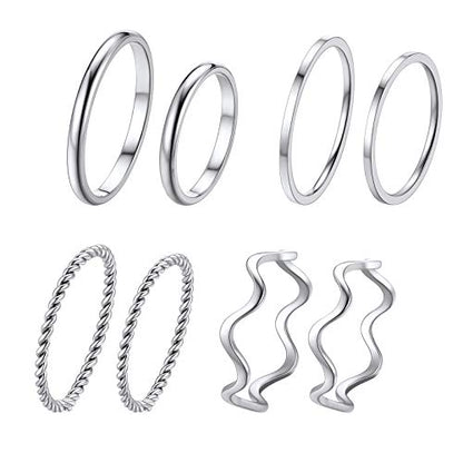 PROSTEEL Stainless Steel Rings Set, Women's Plain Band Knuckle Stacking Midi Rings Comfort Fit, Silver/Gold/Rose Gold/Black Tone, Multi Size #4-#12 - color: C: 8 pcs-silver