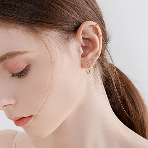 5Pairs Surgical Stainless Steel 16G Sleeper Cartilage Daith Tiny Small Hoop Earrings Mini Septum Hinged Clicker Nose Ring Helix Tragus Piercings Unisex Fashion Huggie Hoops Set 6-14MM - color: Gold