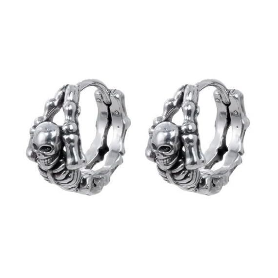 Vintage Skull Skeleton Hoop Earrings for Women Men 10mm Small Stainless Steel Huggie Hoops Earrings Gothic Punk Cartilage Hinged Hoop Earring Hypoallergenic Halloween Jewelry