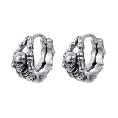 Vintage Skull Skeleton Hoop Earrings for Women Men 10mm Small Stainless Steel Huggie Hoops Earrings Gothic Punk Cartilage Hinged Hoop Earring Hypoallergenic Halloween Jewelry