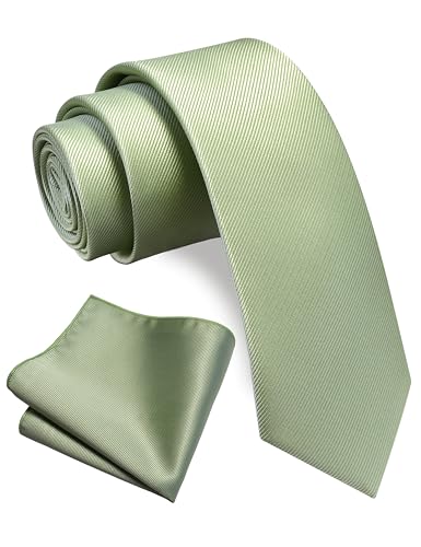GUSLESON 2.4" Slim Necktie and Handkerchief Set For Men Solid Skinny Tie Set - color: Dark Sage Green