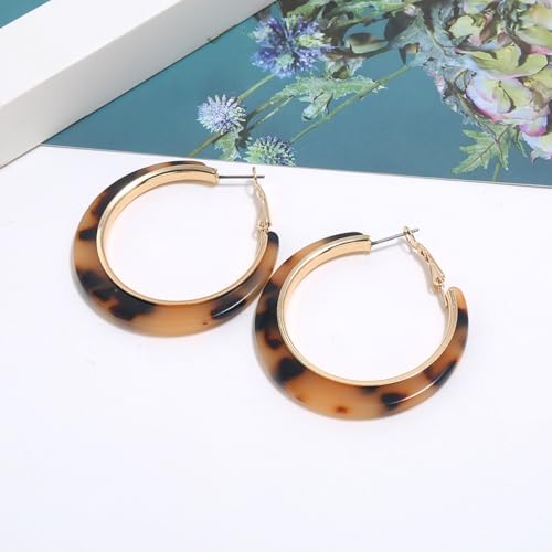 Tortoiseshell Hoop Earrings for Women Colorful Leopard Charm Earrings C-Shaped Circular Statement Earring Lightweight Resin Earring Party Holiday Birthday Party Daily Wear Jewelry - color: Brown