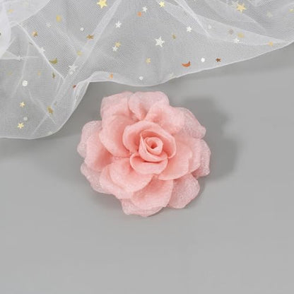 3.1" Chic Light Pink Chiffon Flower Hair Clip | Soft, Elegant & Perfect for Weddings, Parties or Daily Wear | Add a Romantic Touch to Hairstyles, Hats & Outfits | Lightweight, Durable & Easy to Style - color: Salmon