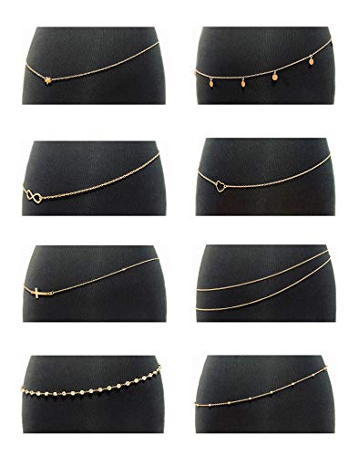 4-8Pcs Sexy Body Chain Belly Waist Chain Necklace Summer Beach Bikini Bra Body Jewelry for Women Gold Tone - style: A2:8pcs, Gold Tone